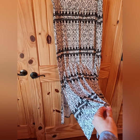 Skirt Double Side Slits Knit Geometric Print Spandex Wide Band Stretch Waist - Picture 4 of 4